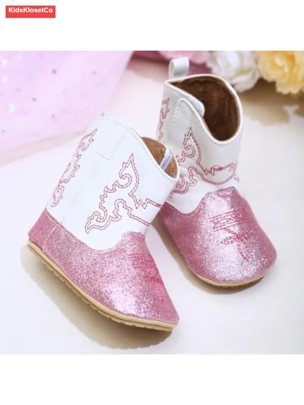 Baby Cowboy Boots Embroidery Western Sequin Leather Round Toe Ankle High Hook &